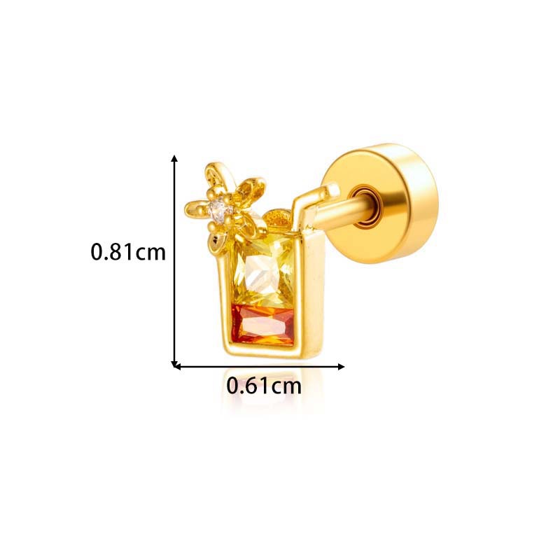 1 Adet Kelebek Bakır Altın Rengi Zirkonyum Piercing Küpe Resim2