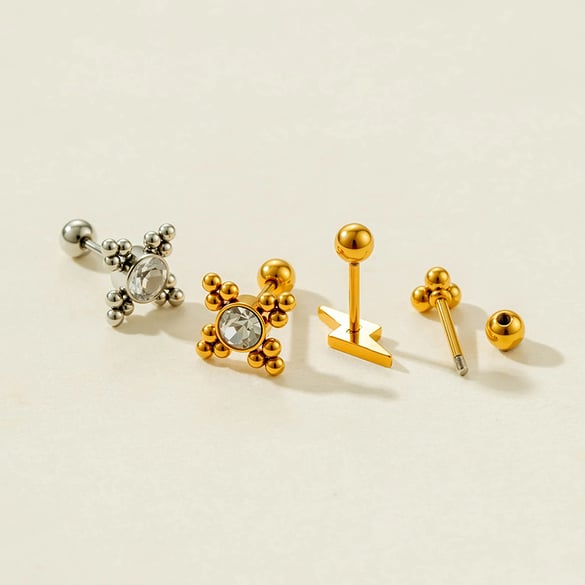 1 pezzo di orecchini con piercing in zircone color oro in acciaio inossidabile