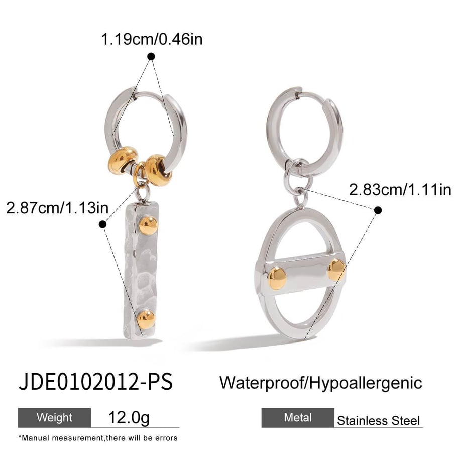 1 par de pendientes colgantes geométricos punk de acero inoxidable color dorado para mujer Imagen2
