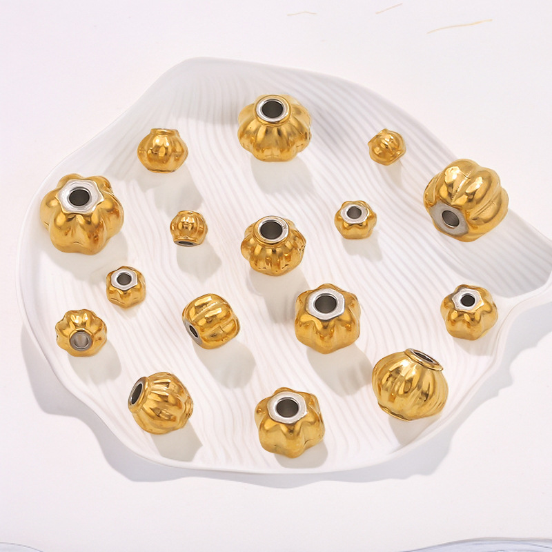 1 Piece Pumpkin Beads Stainless Steel Gold Color Jewelry Charms h5Picture3