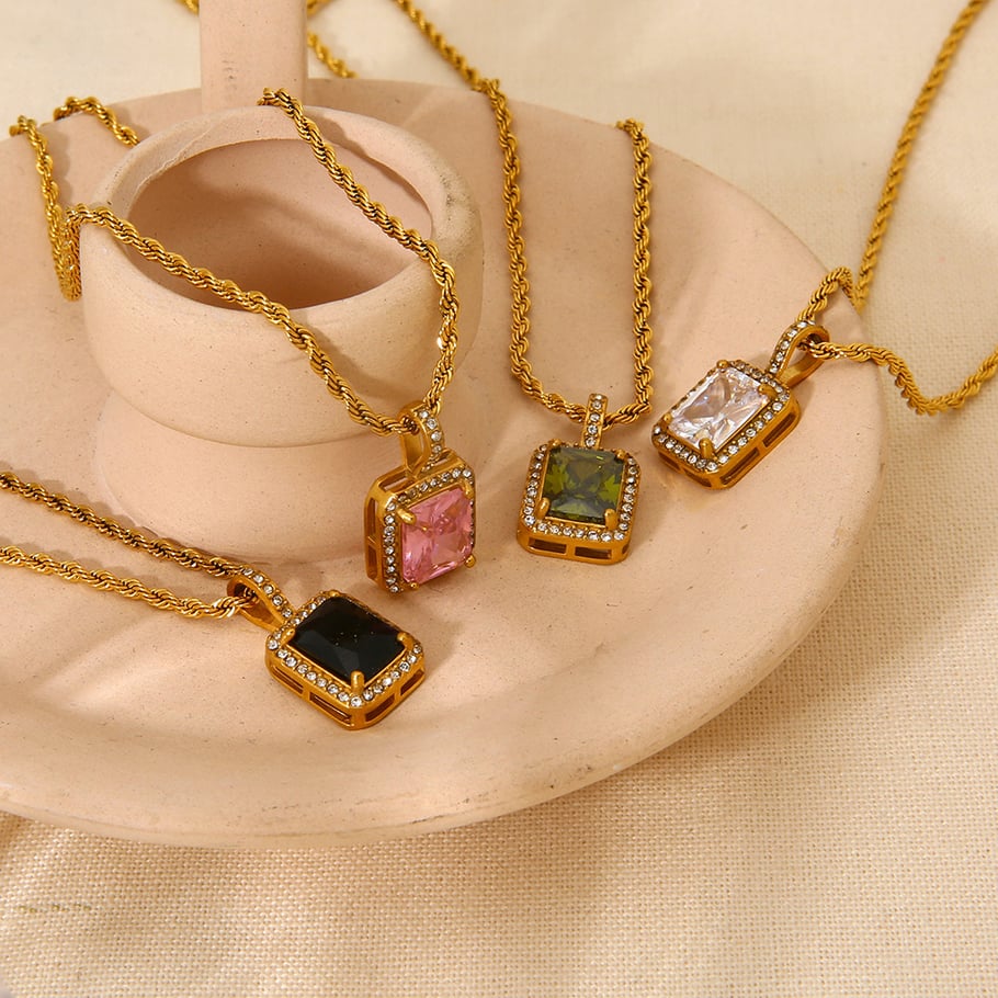 Luxurious Series Classic Geometric Stainless Steel Gold Color Zircon Necklaces h5Picture3