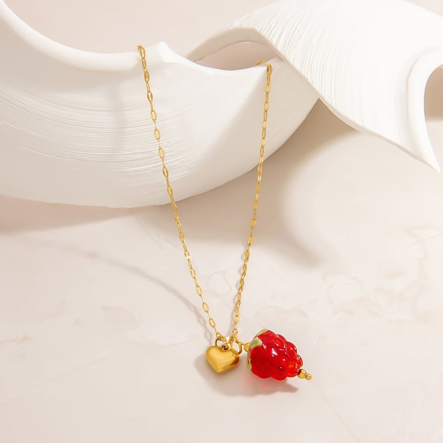 1 Stück Halskette mit Fruchtanhänger aus Edelstahl in Goldfarbe Bild5