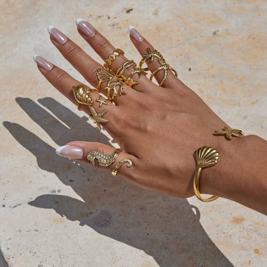 1 Piece Marine Organism Stainless Steel Gold Color Statement Rings h5 Picture6