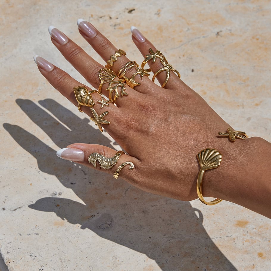 1 Piece Marine Organism Stainless Steel Gold Color Statement Rings Picture6