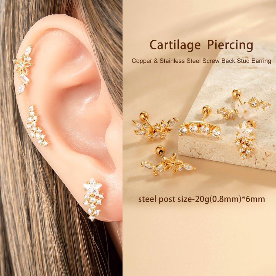 1 paire de boucles d&#39;oreilles piercing pour femme en forme d&#39;étoile simple, couleur cuivre et or, zircone Image4