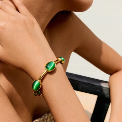 Bracelet ovale en acier inoxydable doré pour femme, 1 pièce h5 Image4