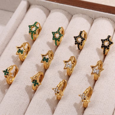 Orecchini a cerchio in acciaio inossidabile color oro h5 Immagine3
