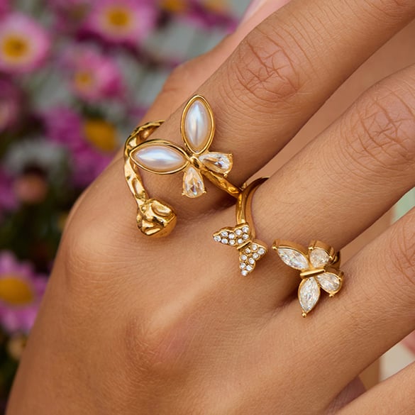 1 Stück elegante Statement-Ringe aus Edelstahl mit Schmetterlingsmotiv in Goldfarbe 2