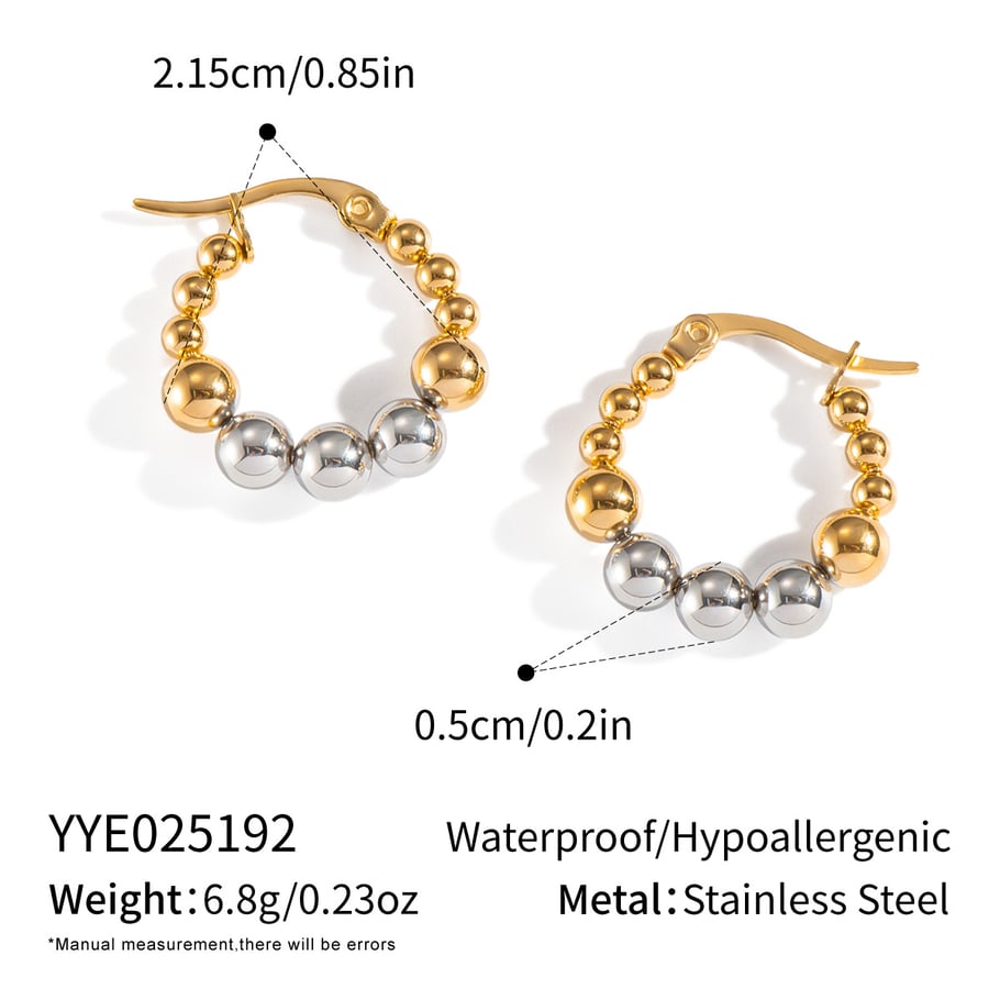 1 Pair Stainless Steel Mixed Color Beaded Hoop Earrings