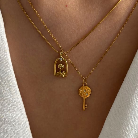 1 Piece Rose Stainless Steel  Gold Color Pendant Necklace