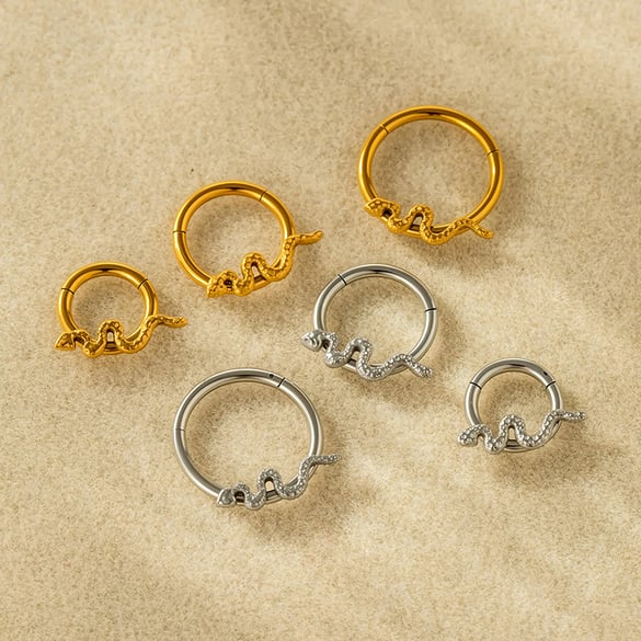 1 Piece Snake Shape Stainless Steel Gold Color Zircon Piercings Earring