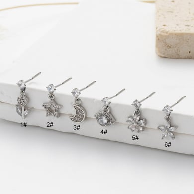 1 paire de piercings de nez pour femme, série Simple, motif soleil/lune, cuivre, or et zircon h5 Image5