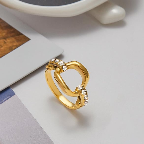 1 Pair Luxurious Series Stainless Steel Gold Color Women's Gemstone Rings 2