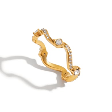 Bague pour femme en acier inoxydable couleur or, série luxueuse, courbée, avec pierres précieuses h5 