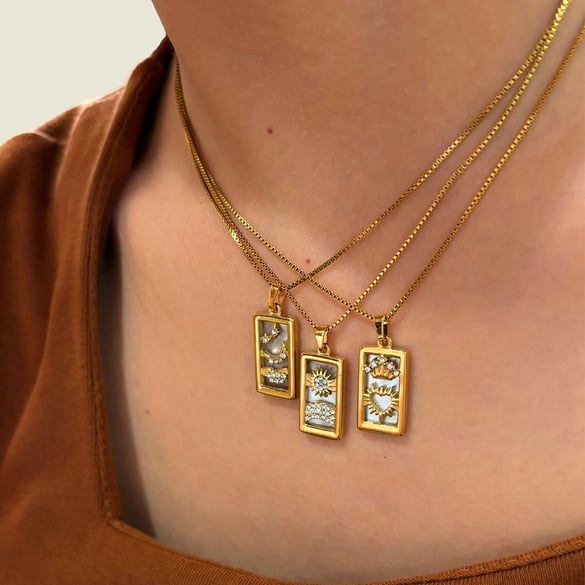 1 Piece Stainless Steel Gold Color Rhinestone Pendant Necklace 2