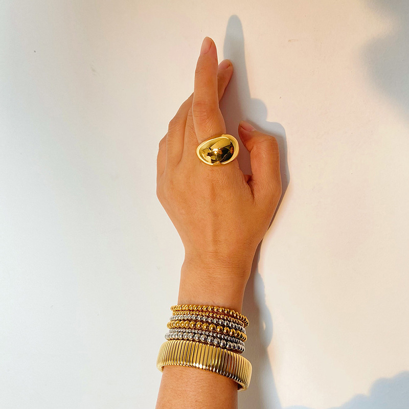 Bracelets pour femme en acier inoxydable couleur or, série Simple Daily Beads Image4