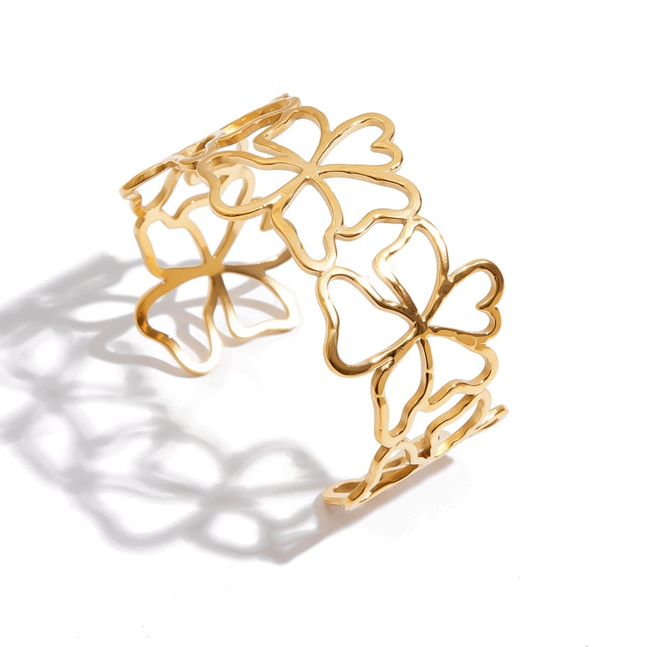 1 Piece Romantic Series Sweet Flower Stainless Steel Gold Color Women's Bangles 