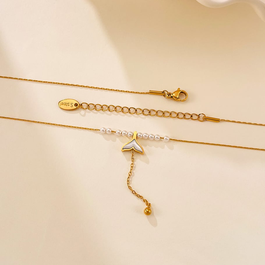 1 Stück Simple Series Fischschwanz Edelstahl Goldfarben Damen Anhänger Halsketten Bild5