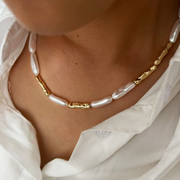 1 Stück Perlenkette in Kupfer- und Goldfarbe 2