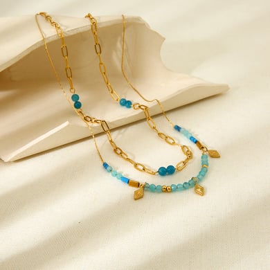 Collares en capas de acero inoxidable dorado con diseño geométrico retro para mujer h5 Imagen2