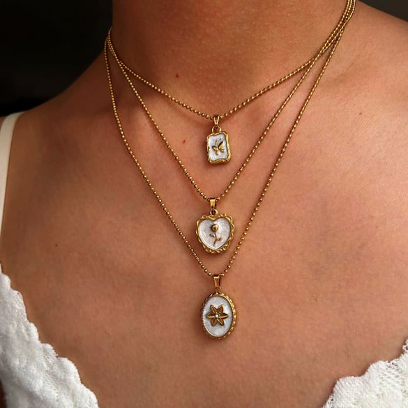 1 Piece Enamel Heart Stainless Steel Gold Color Pendant Necklace