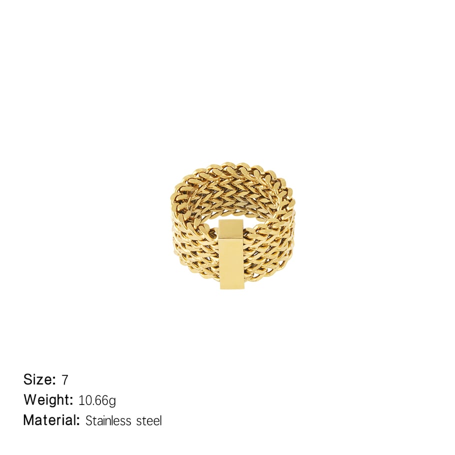1 Piece Simple Series Simple Patchwork Stainless Steel Gold Color Statement Rings h5Picture2
