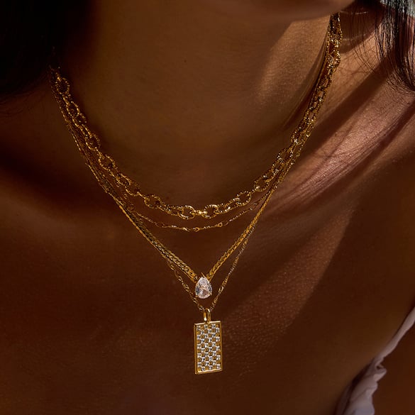 1 Piece Colorant Match Rectangular Stainless Steel Gold Color Women's Pendant Necklaces