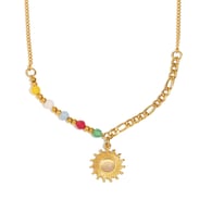 Natural Stone Sun Pendant Necklace - Gold 