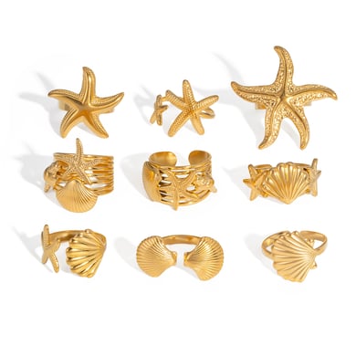1 anello in acciaio inossidabile color oro a forma di stella marina h5 Immagine5