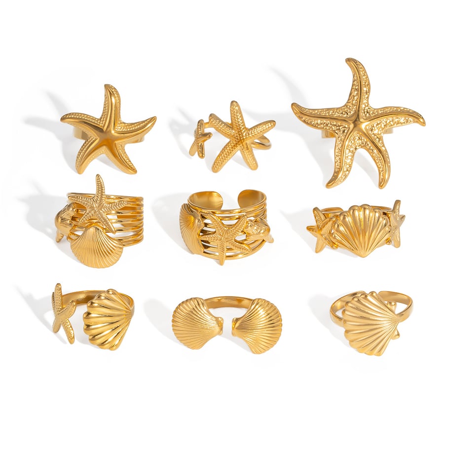 1 anello in acciaio inossidabile color oro a forma di stella marina Immagine5