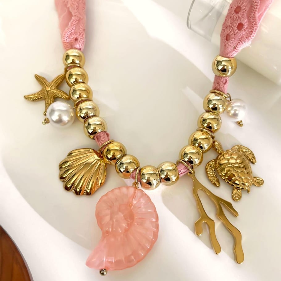 Collana con ciondolo color oro in acciaio inossidabile oceanico da 1 pezzo Immagine3