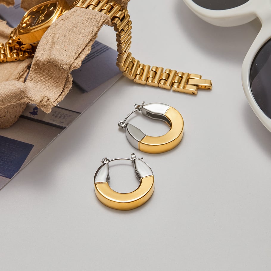 1 paire de boucles d&#39;oreilles créoles géométriques modernes en acier inoxydable couleur or pour femme Image6