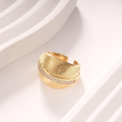 1 Stück Luxuriöse Serie Klassische geometrische Statement-Ringe aus Edelstahl in Goldfarbe h5 Bild3
