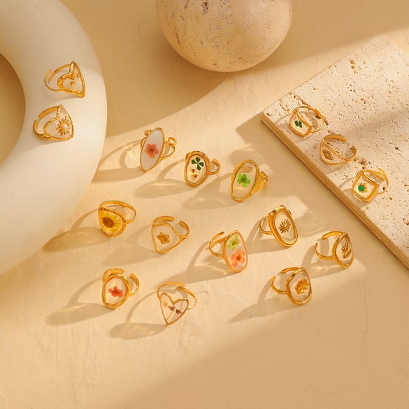 Süße Blume Edelstahl Gold Farbe frauen Einstellbare Ringe