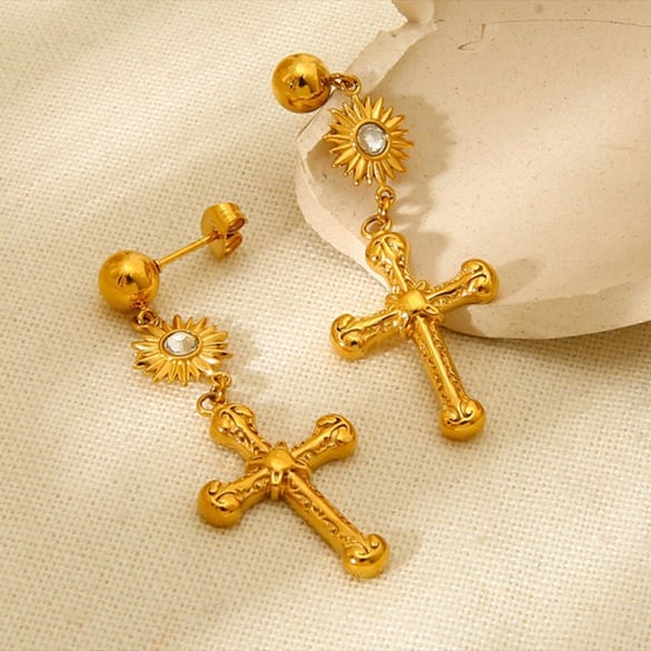 Classic Series Retro Cross Stainless Steel  Women's Stud Earrings