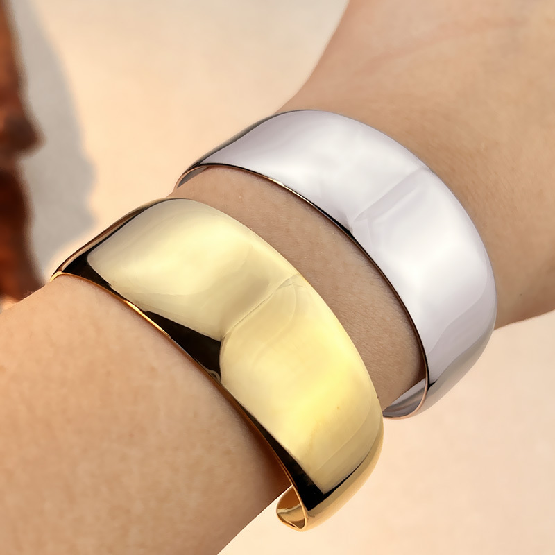 Bracelet manchette simple en acier inoxydable couleur or, 1 pièce Image3