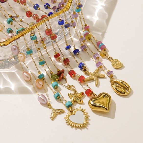 Romantic Series Elegant Beads Stainless Steel Women's Beaded Necklaces 2