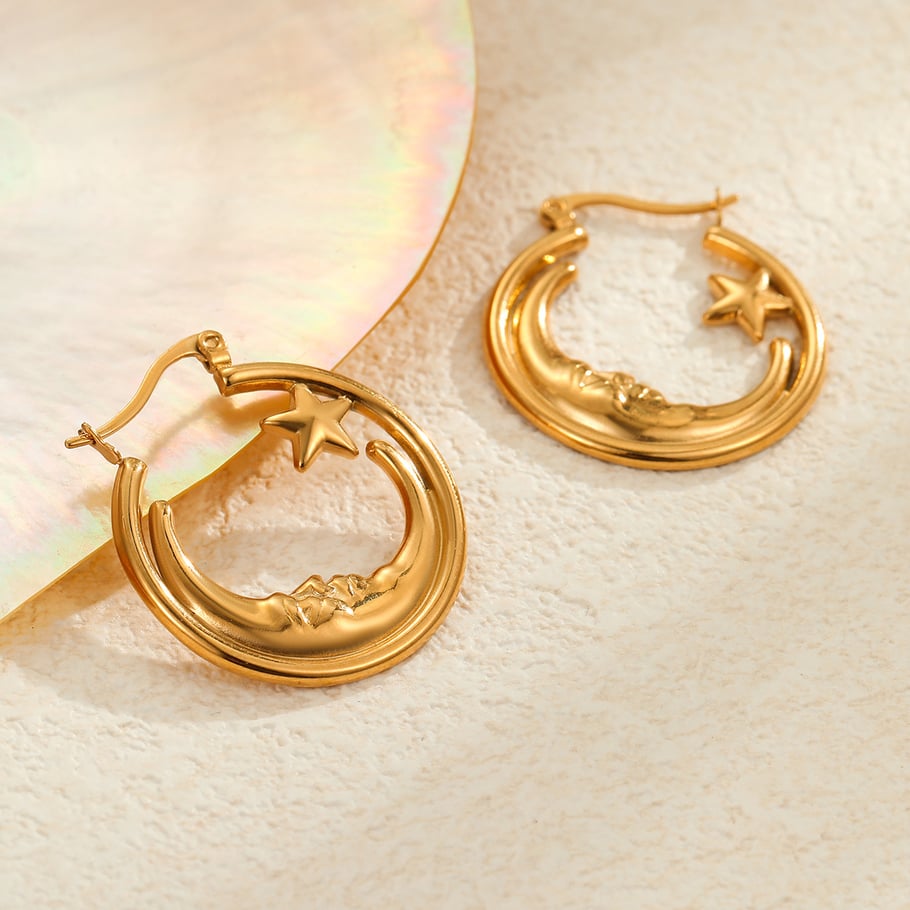 Simple Sun/Moon Stainless Steel Women's Hoop Earrings h5Picture2