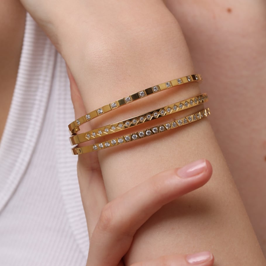 Bracelets pour femme en acier inoxydable couleur or, série Simple, motif géométrique classique Image4
