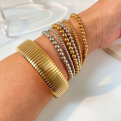Bracelets pour femme en acier inoxydable couleur or, série Simple Daily Beads h5 Image2
