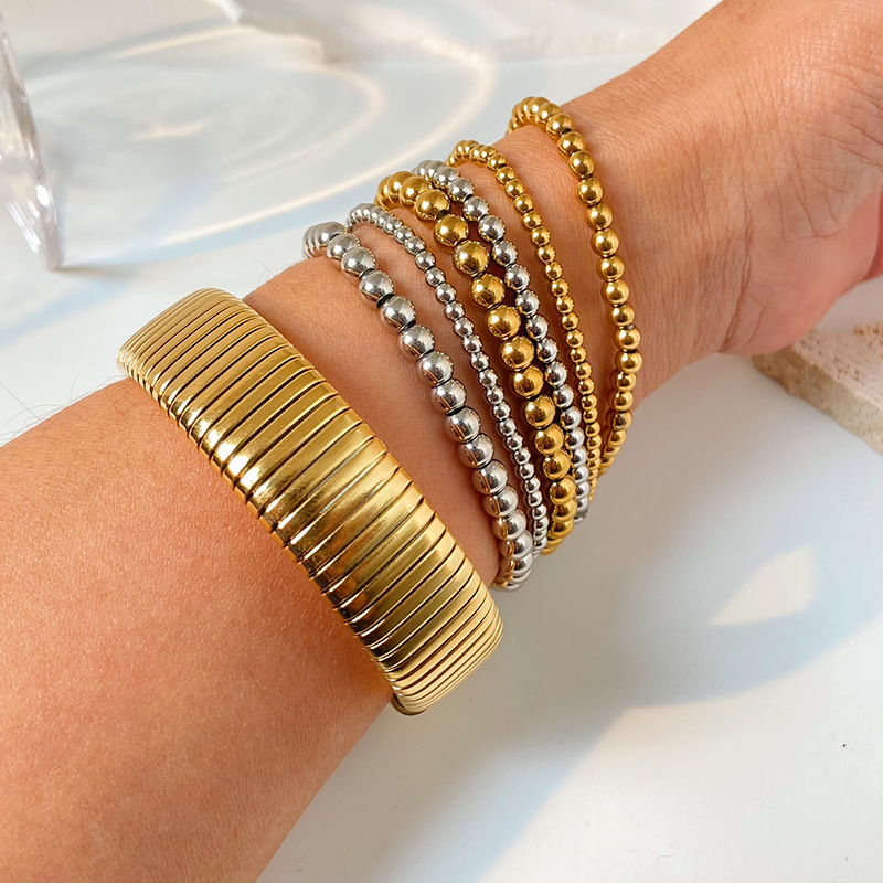 Bracelets pour femme en acier inoxydable couleur or, série Simple Daily Beads Image2