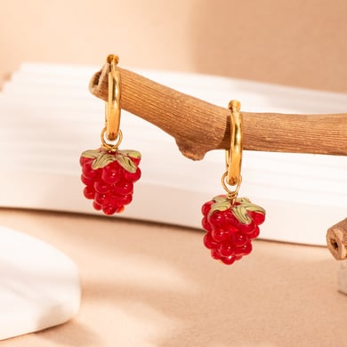 1 paio di orecchini pendenti in acciaio inossidabile color oro a forma di uva dolce h5 Immagine3