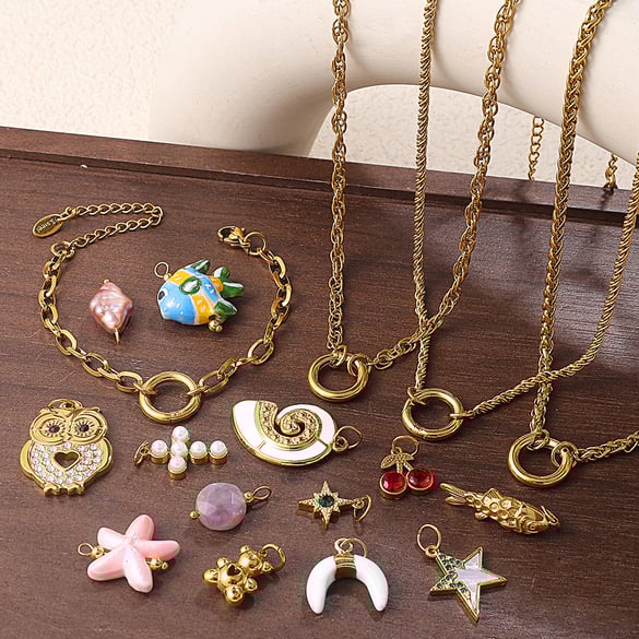 1 Stück einfaches Edelstahl-Charm-Armband in Goldfarbe zum Selbermachen