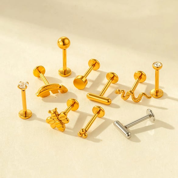 1 Piece Simple Stainless Steel Gold Color Zircon Piercings Earring 2