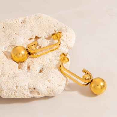 Orecchini a bottone da donna in acrilico color oro, geometrici casual, semplici, serie h5 Immagine4
