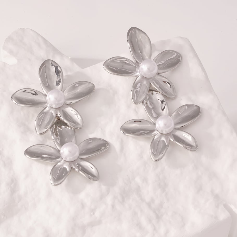 1 paire de boucles d&#39;oreilles pendantes pour femme, série luxueuse, motif fleur douce, en acier inoxydable, couleur or Image6