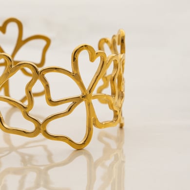 1 Piece Romantic Series Sweet Flower Stainless Steel Gold Color Women's Bangles h5 Picture6