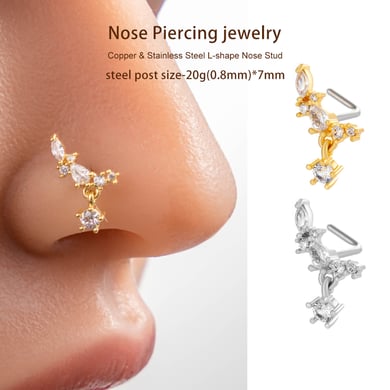1 pièce de piercing de nez géométrique en cuivre doré et zircon pour femme h5 Image4