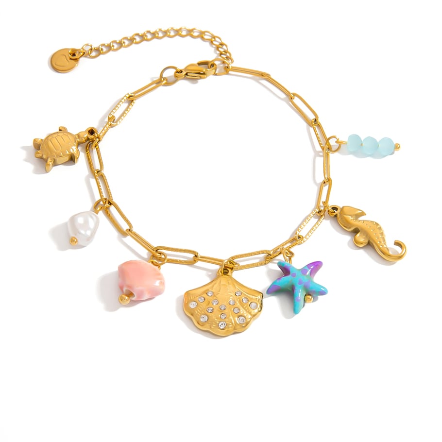 Braccialetti con ciondolo da donna in acciaio inossidabile con tartaruga naturale della serie Romantic 