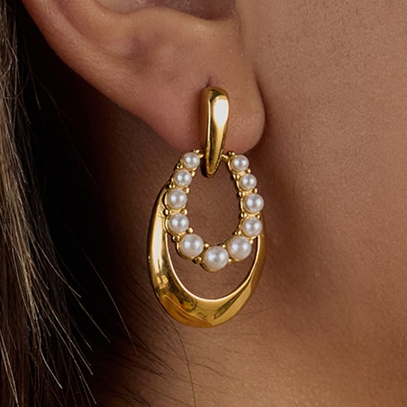 1 Pair Classic Series Retro Droplet Stainless Steel Gold Color Women's Drop Earrings 2
